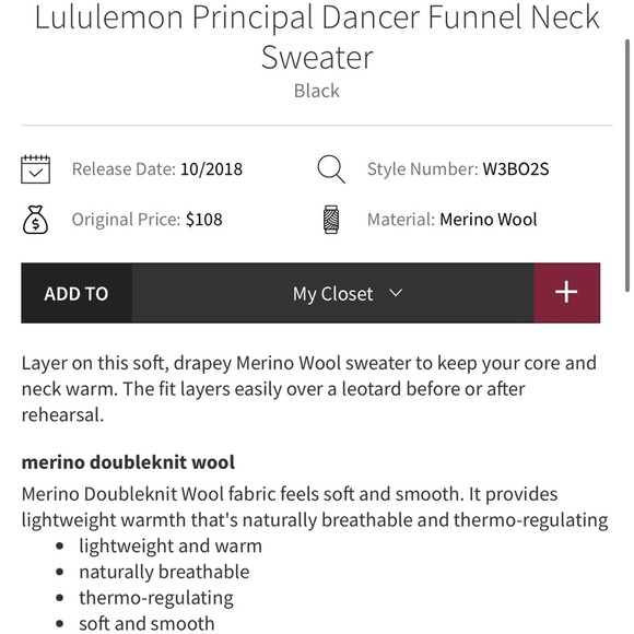 Lululemon Principal Dancer Funnel Neck Sweater Black Size 4 Gold Medal Logo - Picture 7 of 7